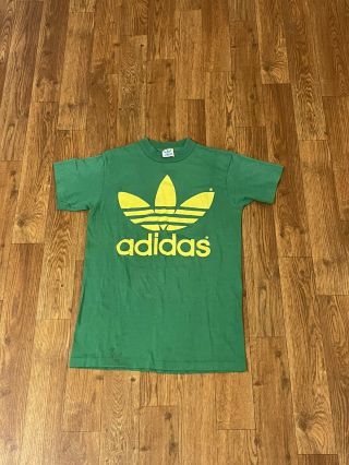Vintage 1970’s Adidas Shirt Trefoil Made In Usa Green Size Small