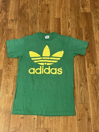 Vintage 1970’s ADIDAS Shirt Trefoil Made In USA Green Size Small 2