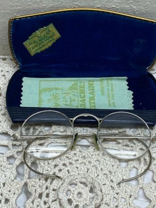 Vintage Ornate 1/10 - 14k Gold Round Wire Rim Eyeglasses W/case Optical 1920 
