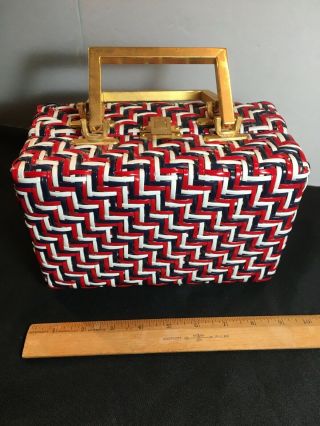 1960’s Vintage Wicker Red White & Blue Purse Made Hong Kong Bucket July 4th Wow