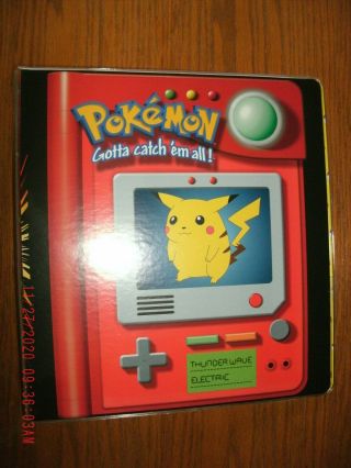 Pokemon 3 Ring Binder W/ Pikachu & Meowth,  Red,  Old Stock Minor Shelf Wear