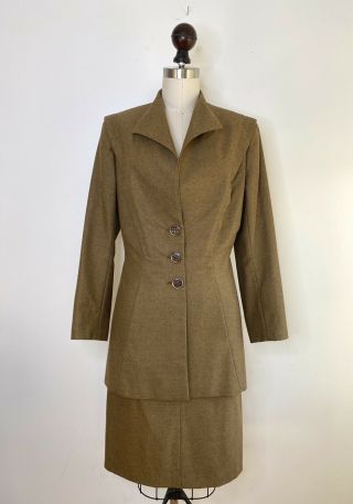 Vtg 30s 40s Wool Suit Jacket Skirt Dress Wwii Victory Downtown Volup Equestrian