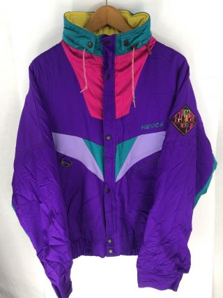 Vintage Nevica Survival Ski Jacket Neon Color Block Pink Purple 90s Size 38