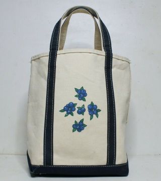Vintage Ll Bean Boat And Tote Canvas Bag Berry Print.  Usa - Beige / Navy - Sz.  L