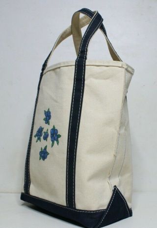 Vintage LL Bean Boat and Tote Canvas Bag Berry Print.  USA - Beige / Navy - Sz.  L 2