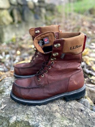 Tall Brown Leather Waterproof Boots By Ll Bean - Good Cond.  Men 
