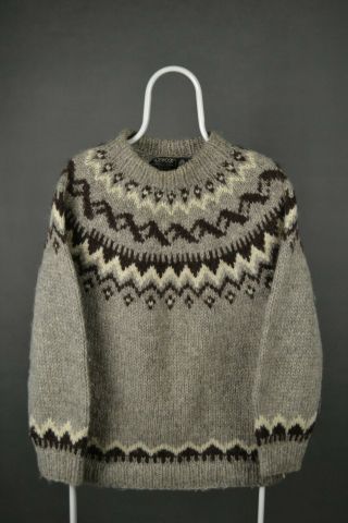 Vintage 70s 80s Icelandic Wool Sweater Brown Fair Isle Icewool Alafoss Size S
