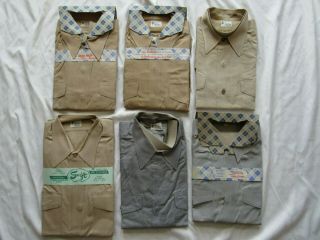 6 Vtg Khaki & Gray Work Wear Button Up Shirts All - Bilt Military Uniform 40s 50s