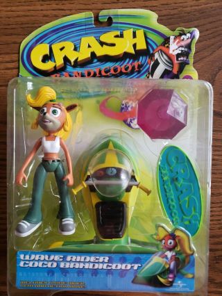 Crash Bandicoot Wave Rider Coco Action Figure By Resaurus 1999.  Never Opened