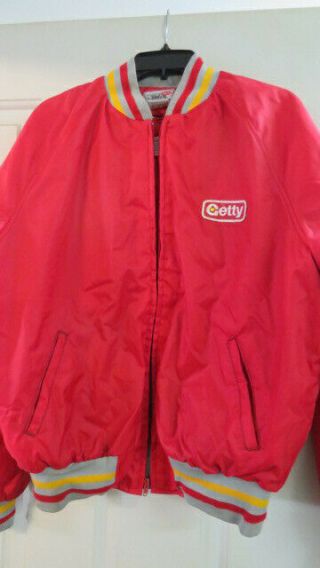 Vintage Getty Advertising Nylon Bomber Jacket,  Members Only,  Lined,  Large