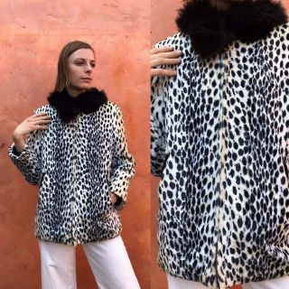 Vintage 1950s 1960s Leopard Cheetah Animal Print Faux Fur Coat Jacket Med Large