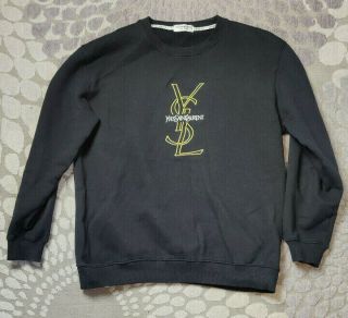 Vintage Rare Yves Saint Laurent Black Crewneck Us Medium Sweater Embroidered