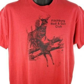 Fitchburg Rod & Gun Club T Shirt Vintage 80s Deer Hunting Made In Usa Size Xl