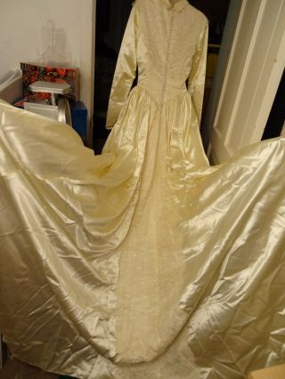 Beauty Vtg 50s Miriam Originals Cream Satin/lace Wedding/bridal Gown Train - S