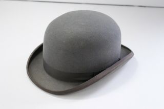 Vintage Herbert Johnson Gray Fine Fur Felt Bowler Hat Size 7 3/8 60cm