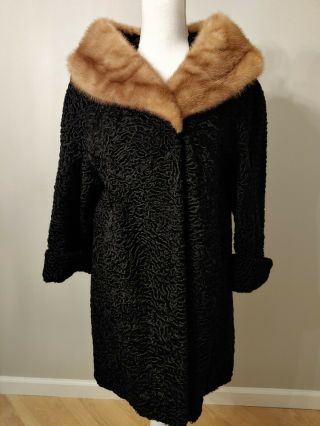 Vintage 50s Neil ' s Women ' s Curly Persian Lamb Coat With Fur Collar 2