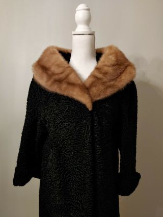 Vintage 50s Neil ' s Women ' s Curly Persian Lamb Coat With Fur Collar 3
