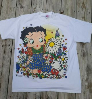 Vtg Xl Betty Boop T - Shirt 1994 Made In Usa Single Stitch Vintage Flowers Garden
