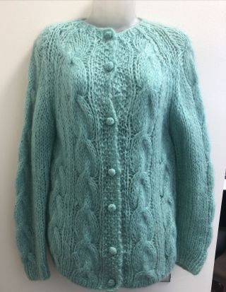 Vtg Hand Made In Italy Wool/mohair Knit Cardigan Sweater Green In Color