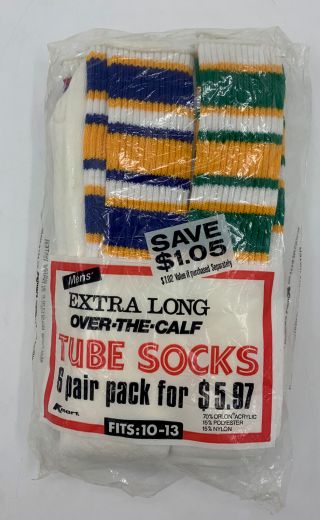 Vintage Kmart Extra Long Over - The - Calf Tube Socks 6 Pair 1980 