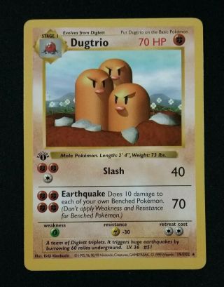 Dugtrio 19/102 First Edition Shadowless Base Set Pokemon Tcg