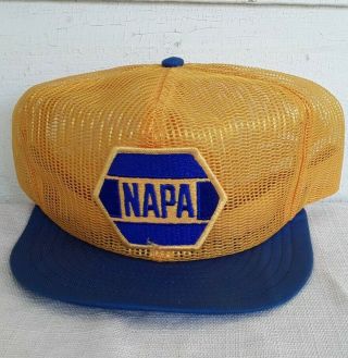 Vintage Napa Snapback Trucker Hat Full Mesh Patch Cap Made In The Usa Yellow