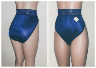 Vintage Silky 80s Nylon Satin Sapphire Blue Panties Hi - Leg Brief Usa Xxl/9