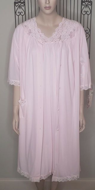 Vintage Pale Pink Peignoir Set Satin Nightgown Robe Negligee Bridal Lingerie L