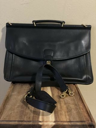 Vintage Coach Usa Black Leather Briefcase/ Messenger Bag