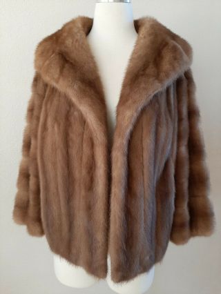 Vintage I.  Magnin Mink Fur Swing Coat Honey Brown L Or Xl Pockets Lined No Belt