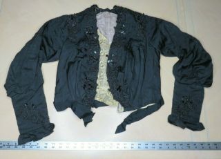 Antique Victorian Black Silk Mourning Top Jacket Corset Shirtwaist Beaded