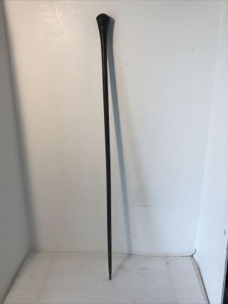 Antique Stacked Leather Wrapped Walking Stick Cane Metal Top & Missing Tip