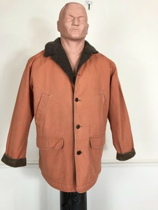 Vintage L L Bean Mens 2 Xl Orange Barn Coat Utility Jacket Cotton Fleece Lined