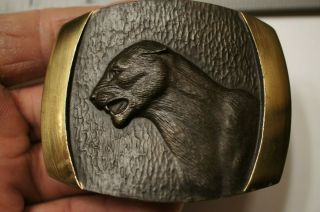 1978 Steven L Knight Solid Bronze Puma Cougar Belt Buckle Relief Sculpture