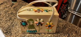 Vintage Enid Collins Wood Box Bag Purse W/mirror & Handles