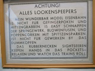 " German " Model Railroad Sign 12 " X 9 " Framed In Glass,  Custom - Made,