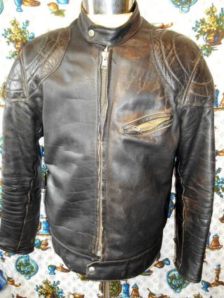 Vintage 60s 70s Stagg? Black Leather Motorcycle Jacket Cafe Racer 39 - 40