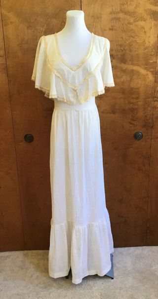 C.  1975 Gunne - Sax Styled Sheer Cotton Maxi Dress By “my Things” Of California