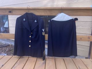 Vintage Us Navy Women’s Waves Jacket And Skirt Uniform Wool Gabardine Waist 30”