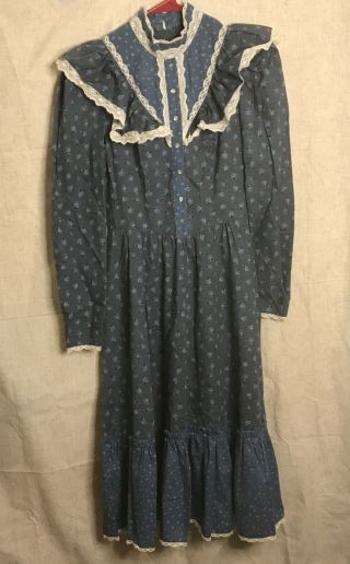 Vintage Blue Candi Jones Gunne Sax Style Calico Prairie Dress Cottagecore Size 7