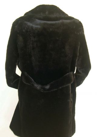 Womens 1960s Vintage BLACK FAUX FUR WINTER COAT Double Breasted Full Length sz16 3
