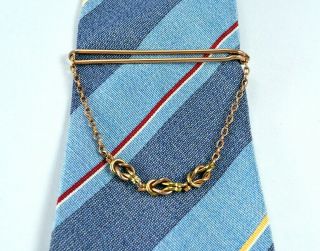 Fine Art Deco Chain Tie Bar_three Love Knots_rolled Gold_1930s Vintage_cartier