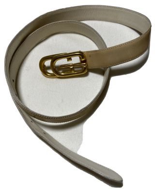 Gucci Gg Made In Italy Vintage Belt Ivory Leather Withe Gold Buckle Sz 100 Pc