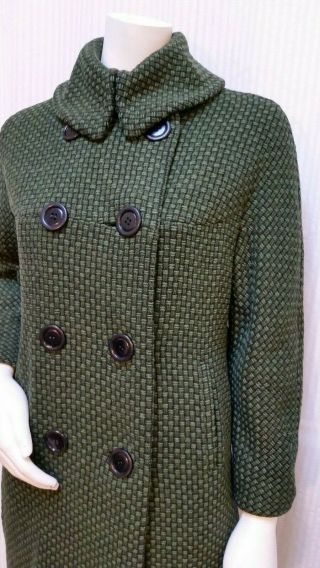 Vintage 60 ' s HIGBEE Cleveland Green Black Wool Double Breasted Winter Coat - M 2
