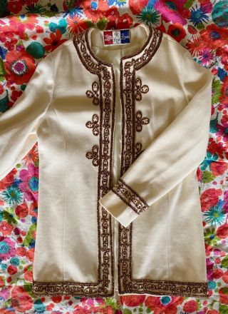 Vintage Lilli Ann Knit 1960s Beaded Ivory Coat 3