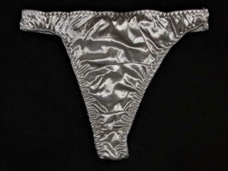 Vtg Glossy Silver Satin Second Skin Fit Vs? French Hi Cut Thong Panties Size M/6