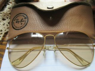 Vintage Ray Ban Aviator Style Glasses - Bausch 7 Lomb - 58 - 14 - W/case - Lightly Tinted