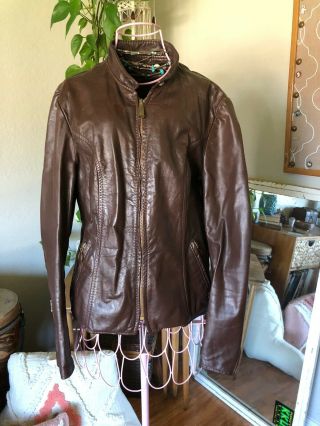 Vintage Brown Leather Motorcycle Jacket Brooks Leather Sports Wear Inc