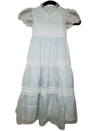 Bryan Vintage Sheer Light Blue Lace Trim Polka Dot Dress Sz 4 Made Usa