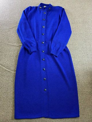 Vintage St John By Marie Gray Dress Knit Blue Womens Sz 6 Usa Long Sleeve